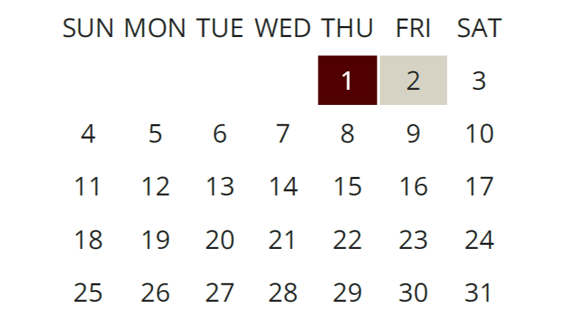 An image showing an October calendar indicating when the U.S. Congress is in session. Both chambers are in session on October 1. Only the Senate is in session on October 2.